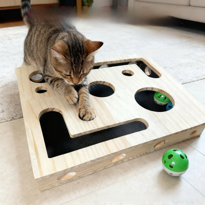 Solid Wood Cat Maze Puzzle Scratching Box
