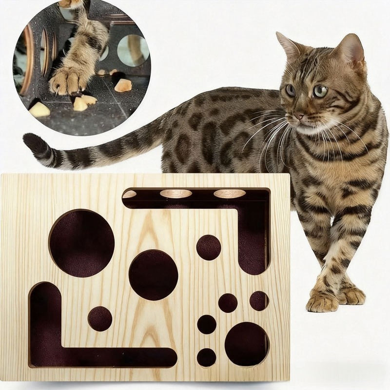 Solid Wood Cat Maze Puzzle Scratching Box